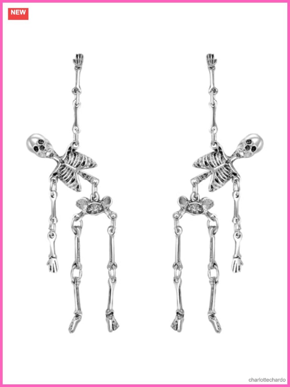 Articulated Skeleton Dangle Earrings Silver-Tone Gothic Skull Jewelry